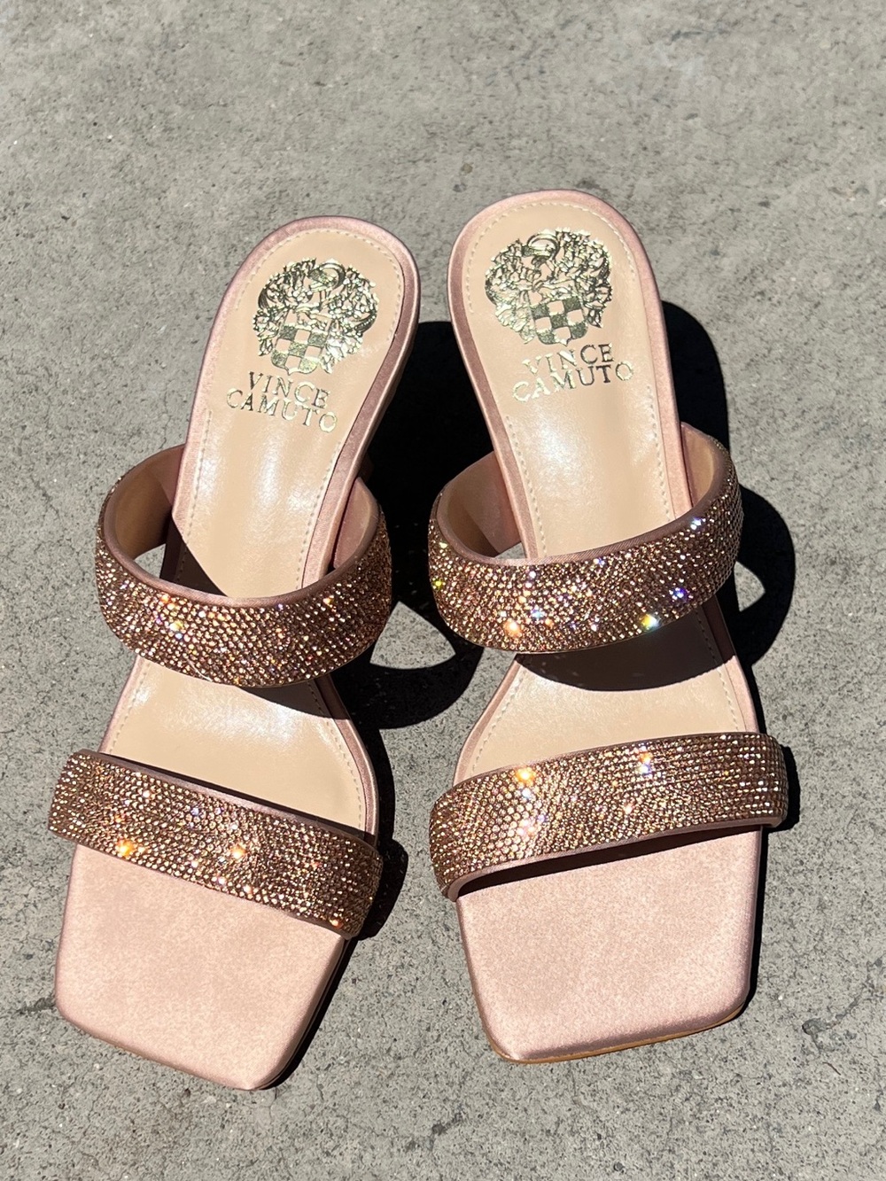 Vince Camuto New Salmon Color Crystal Double-Strap Slide Sandals size 7